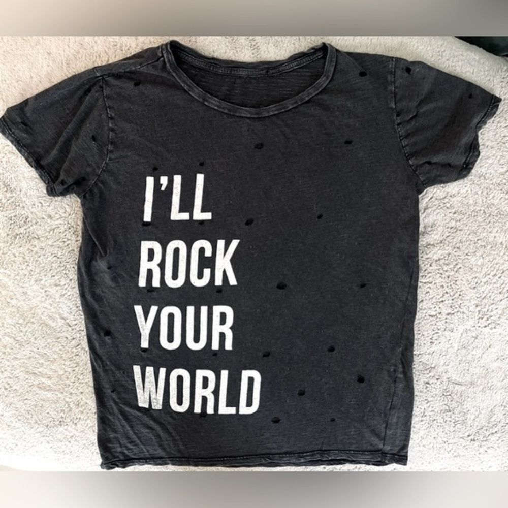 Graphic black acid washed cropped T-shirt